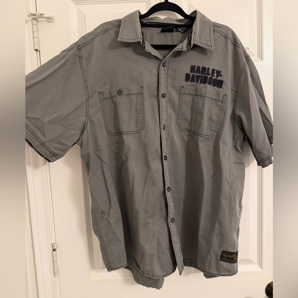 Harley-Davidson Eagle Graphic Gray Button-Up Work Shirt